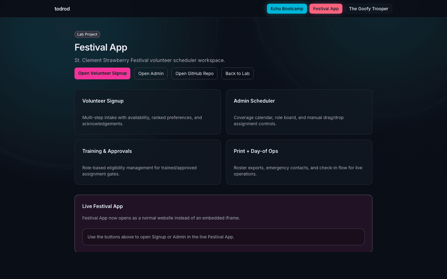 Festival app page preview